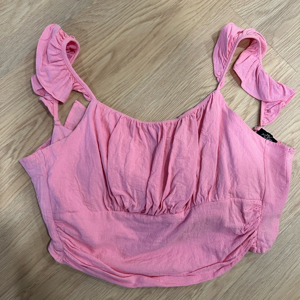 Pink Ruffled Crop Tank